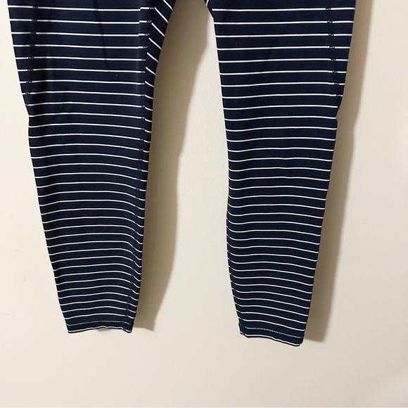 Athleta Womens Navy Blue White Striped Capri Leggings Size Medium - Picture 3 of 11